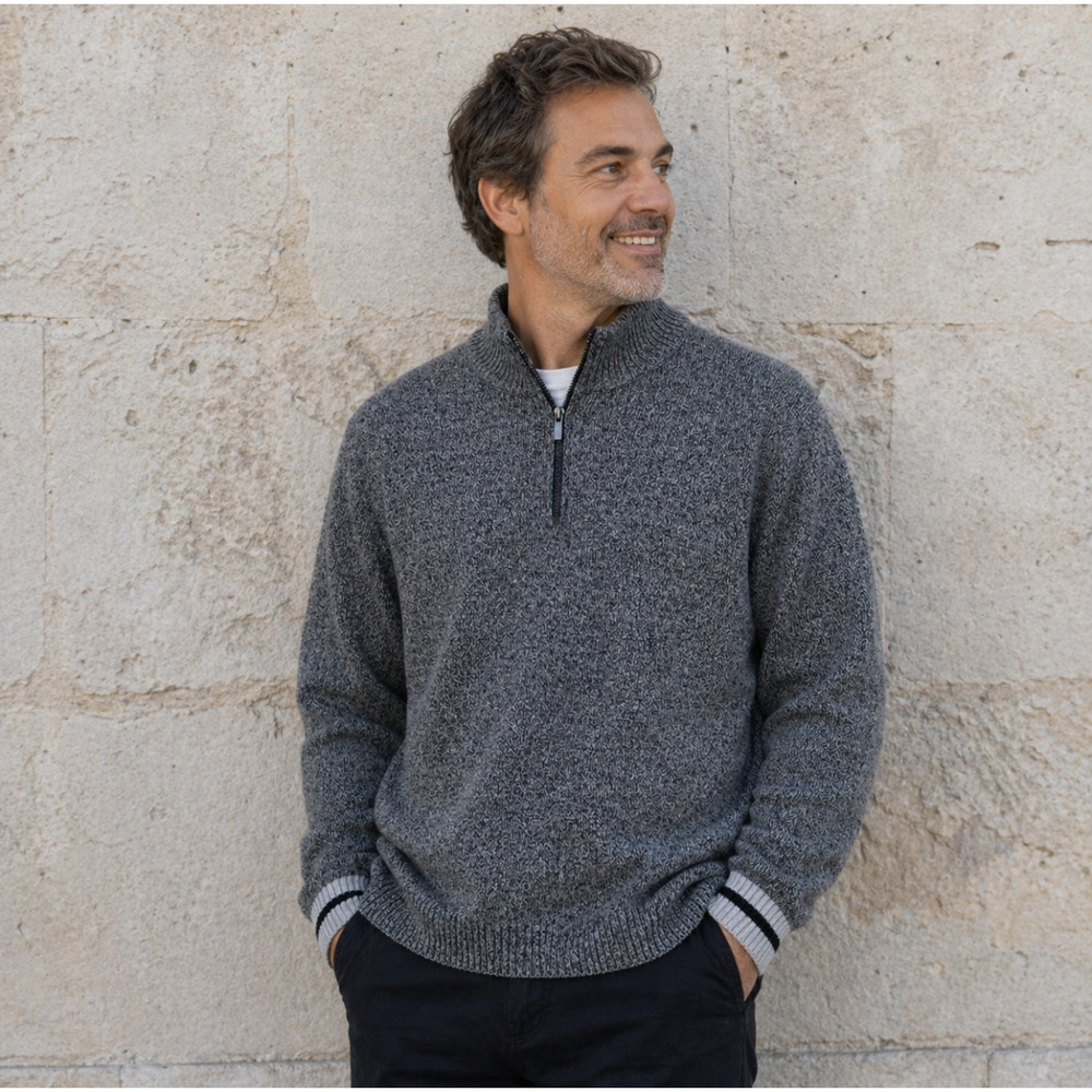 Bloomingdales Cashmere Sweater Mens XL Gray Quarter Zip Luxury Pullover Minimal